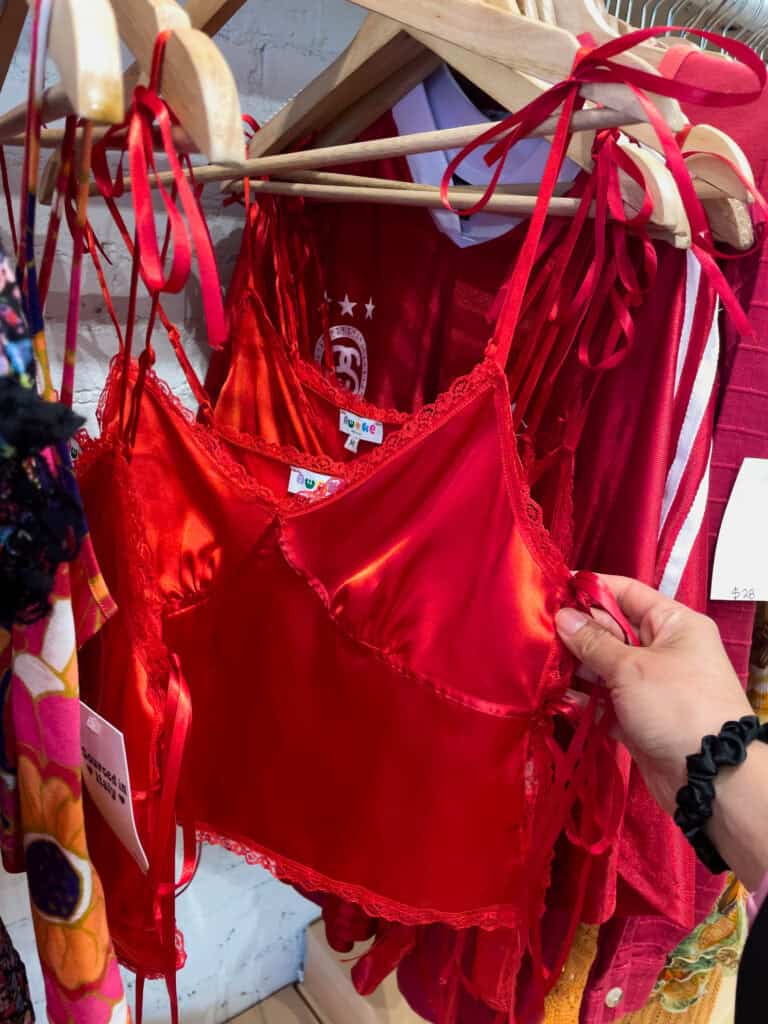 red silk slip top from awoke vintage greenpoint brooklyn
