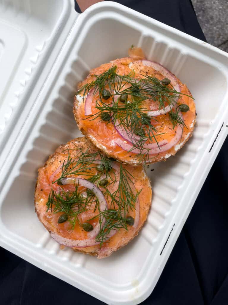 bagel with smoked salmon at apollo bagels