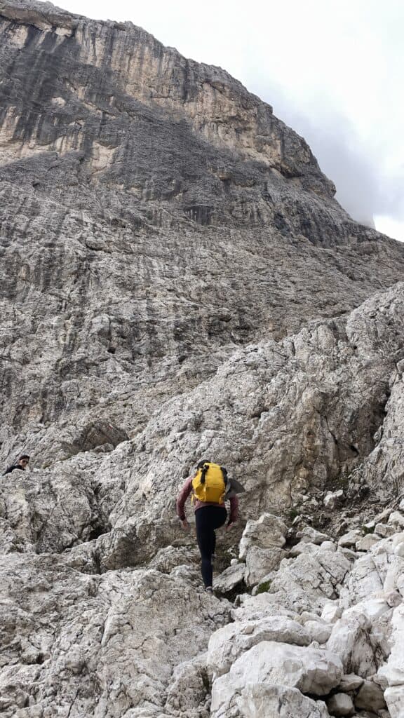 dolomites san giovanni di fassa rocky steep climb